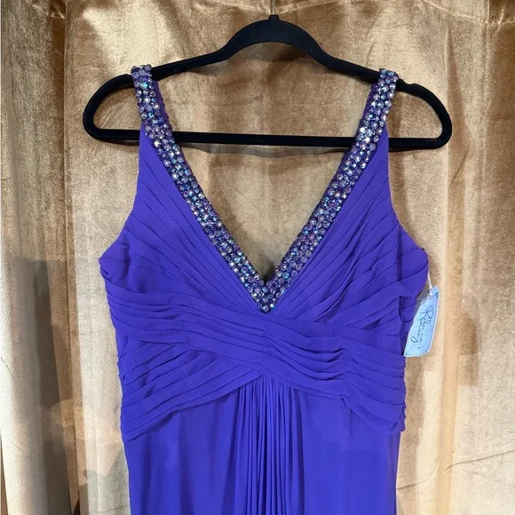 La Femme Purple Ruched Embellished Prom Gown - Picture 4 of 4
